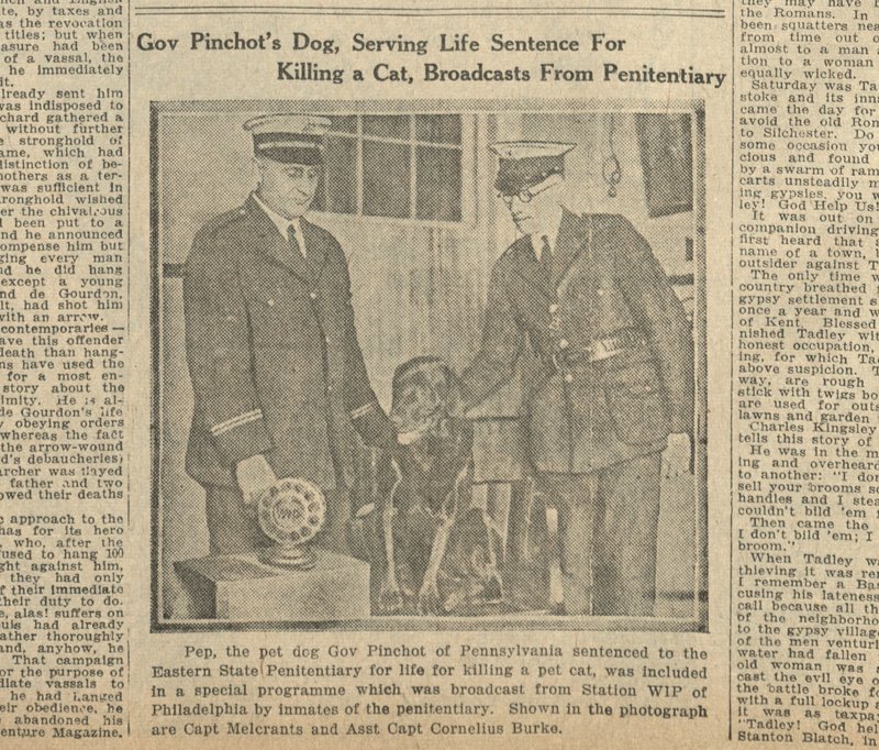 black Lab named Pep was sentenced to life in Pennsylvania's Eastern State Penitentiary in 1924